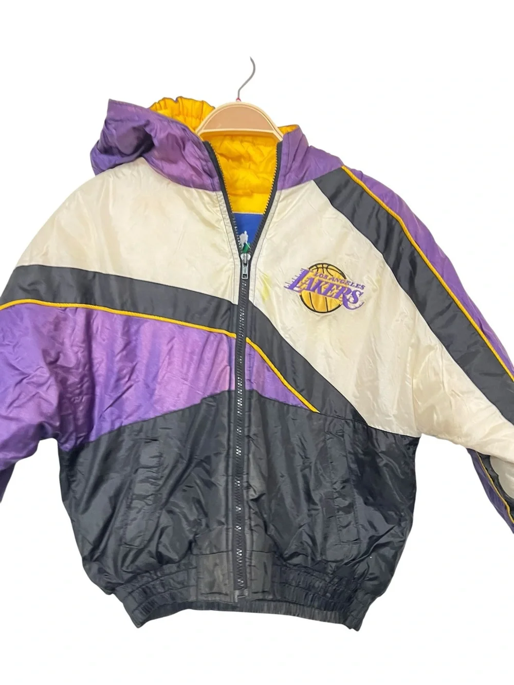 Fan Gear Los Angeles Lakers Colorblock Hooded Windbreaker Purple Black Vintage